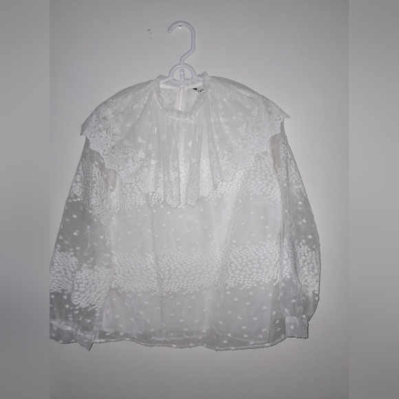 Zara white Sheer women's Long sleeves Ruffle Blouse size XS - Picture 3 of 10